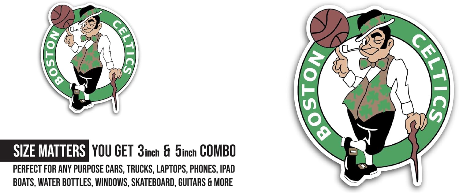 2 (Pieces) 3" and 5" B0ston Celtics Decal Sticker, Waterproof Vinyl Decals for Many Purpose Like Cars, Trucks, Laptops, Phones, Windows and More