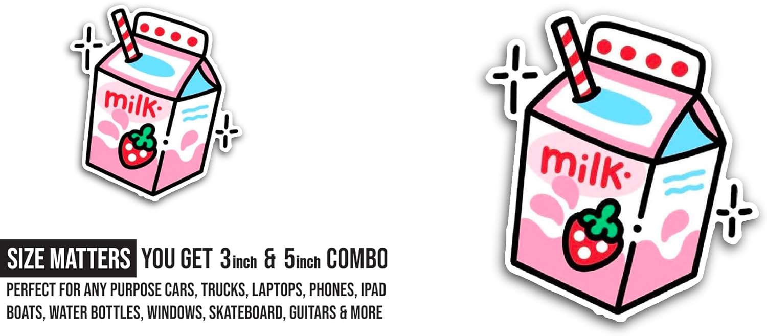 2 (Pieces) 3" and 5" Milk Sticker, Waterproof Vinyl Decals for Many Purpose Like Cars, Trucks, Laptops, Phones, Windows and More