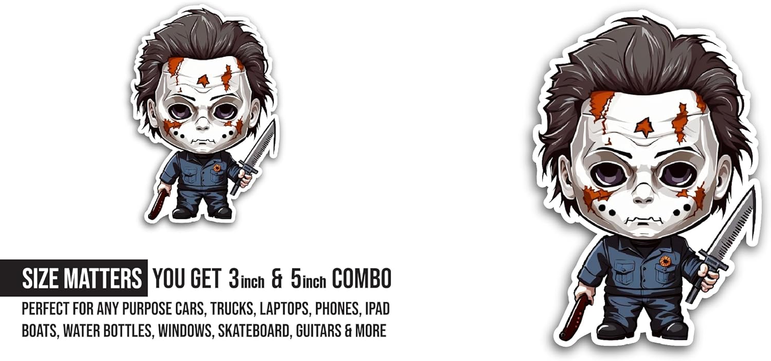 2 (Pieces) 3" and 5" Bloody Face Zombie Sticker, Waterproof Vinyl Decals for Many Purpose Like Cars, Trucks, Laptops, Phones, Windows and More