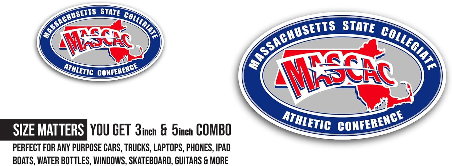 2 (Pieces) 3" and 5" Massachusetts State C0llegiate Athletic Conference Sticker, Waterproof Vinyl Decals for Many Purpose Like Cars, Trucks, Laptops, Phones, Windows and More