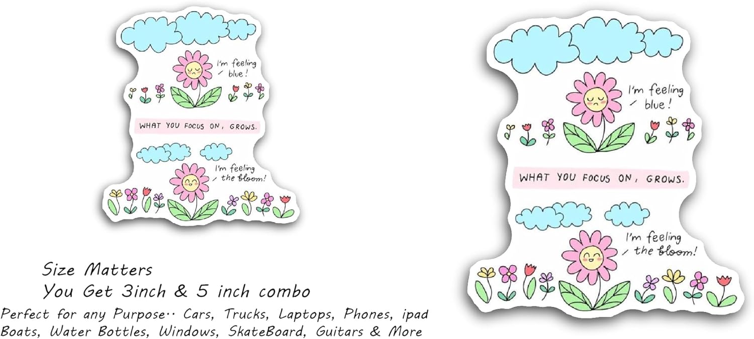 2 (Pieces) 3" and 5" Flowers and Clouds with Text Sticker, Waterproof Vinyl Decals for Many Purpose Like Cars, Trucks, Laptops, Phones, Windows and More