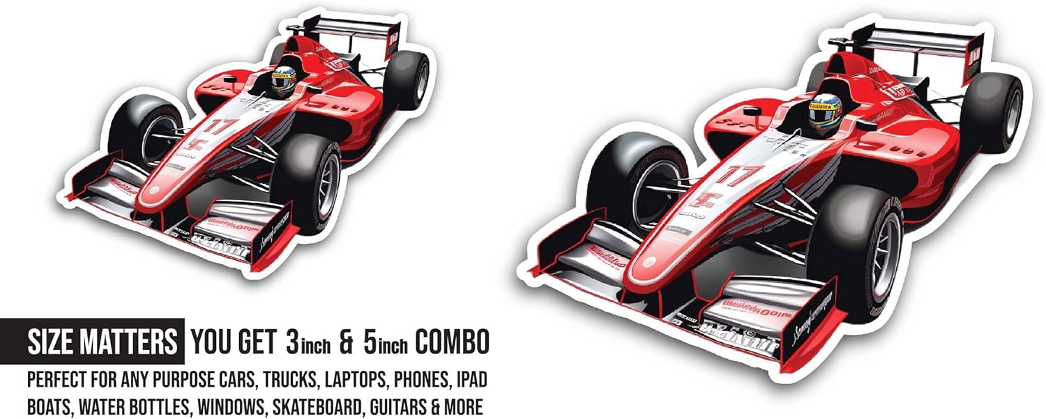 2 (Pieces) 3" and 5" Red Race Car Sticker, Waterproof Vinyl Decals for Many Purpose Like Cars, Trucks, Laptops, Phones, Windows and More