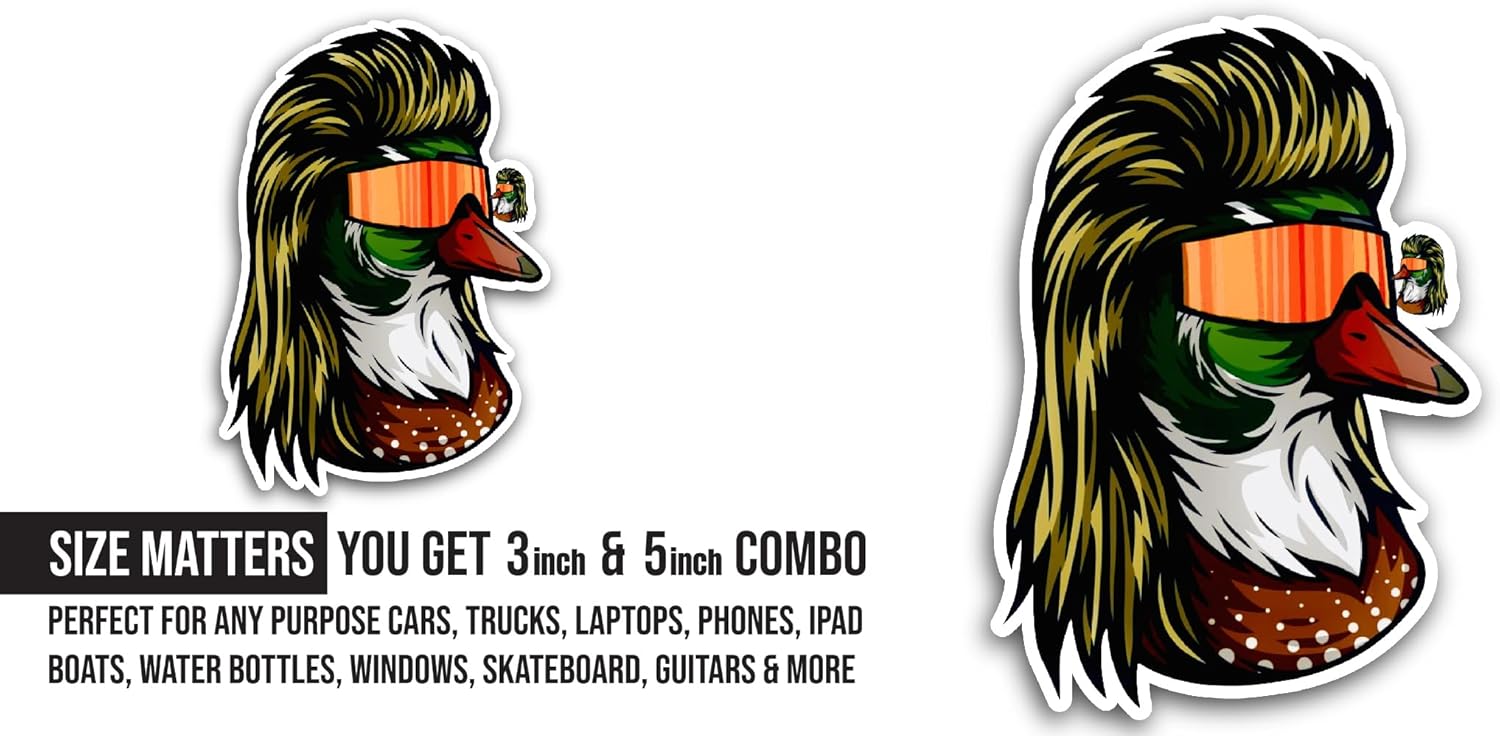 2 (Pieces) 3" and 5" Duck with Sunglasses Sticker, Waterproof Vinyl Decals for Many Purpose Like Cars, Trucks, Laptops, Phones, Windows and More