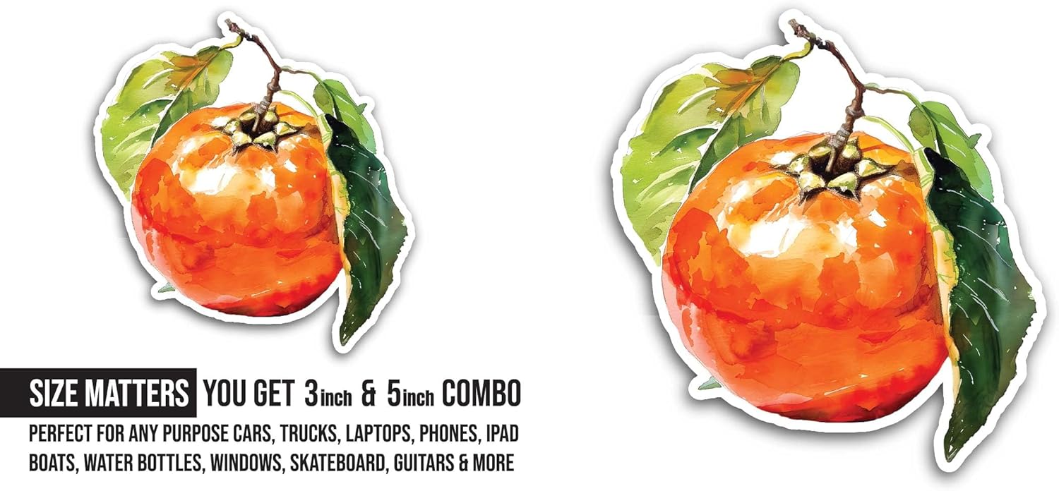 2 (Pieces) 3" and 5" Persimmon Fruit Sticker, Waterproof Vinyl Decals for Many Purpose Like Cars, Trucks, Laptops, Phones, Windows and More