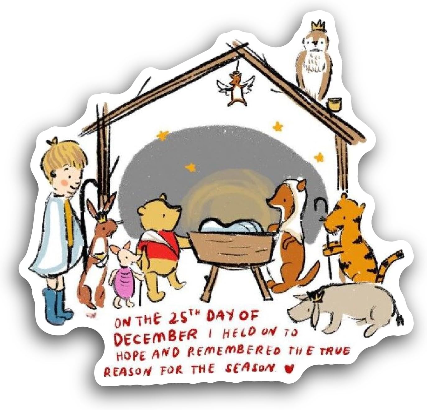 2 (Pieces) 3" and 5" Bear and Friends Christmas Celebration Sticker, Waterproof Vinyl Decals for Many Purpose Like Cars, Trucks, Laptops, Phones, Windows and More