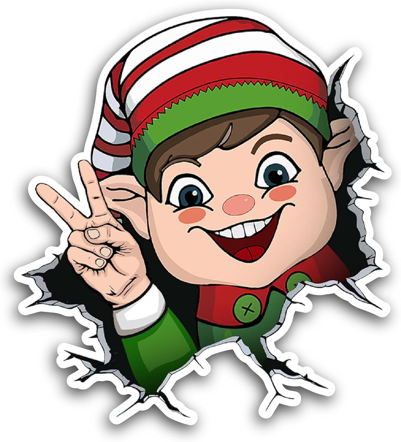 2 (Pieces) 3" and 5" Christmas Elf Sticker, Waterproof Vinyl Decals for Many Purpose Like Cars, Trucks, Laptops, Phones, Windows and More