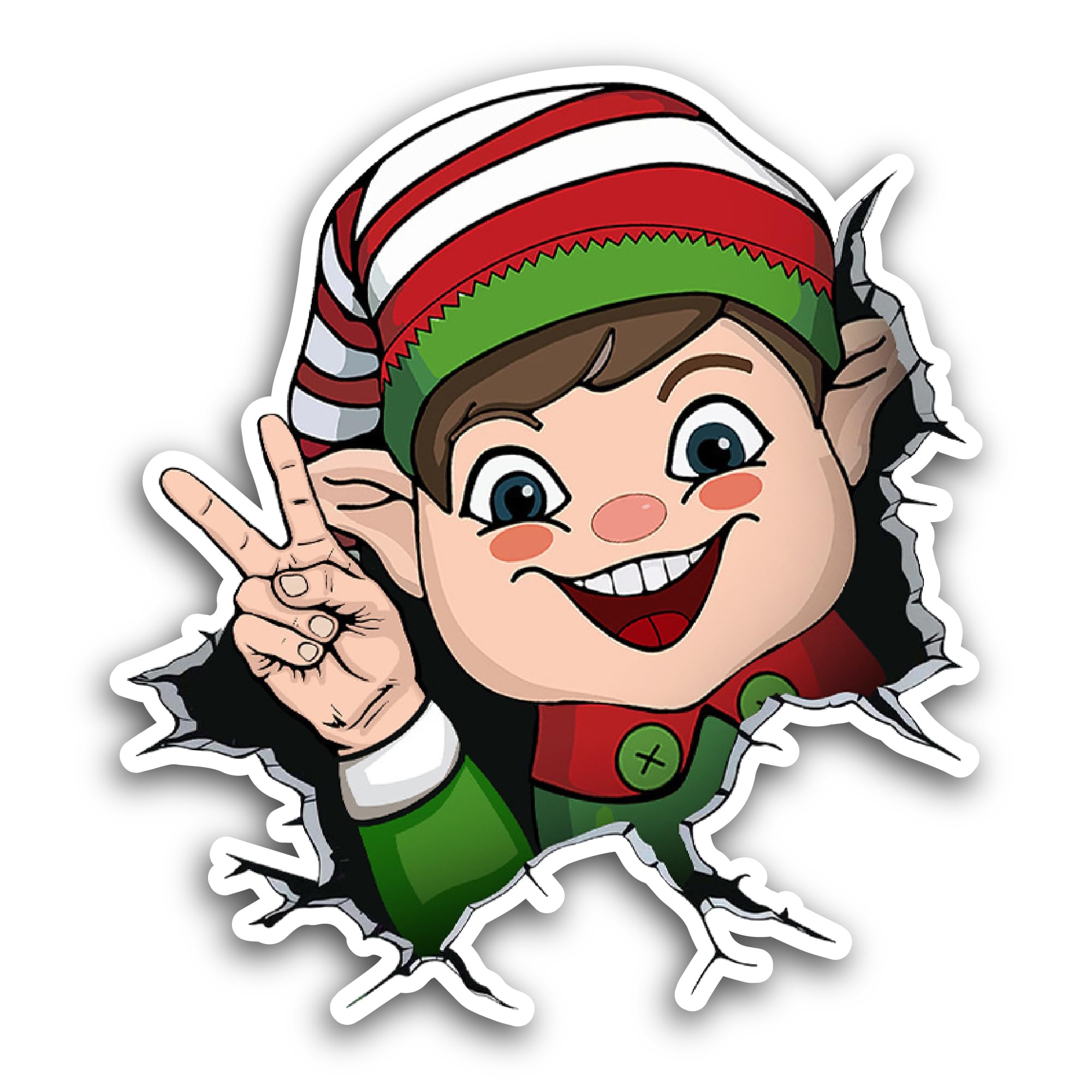 2 (Pieces) 3" and 5" Christmas Elf Sticker, Waterproof Vinyl Decals for Many Purpose Like Cars, Truc