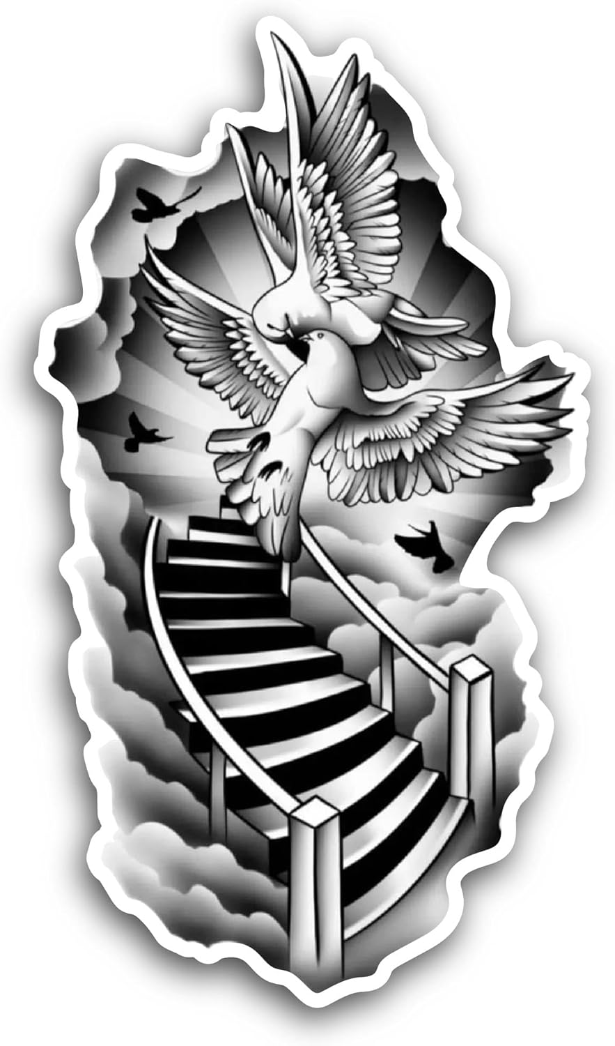 2 (Pieces) 3" and 5" Stairs with Dove Sticker, Waterproof Vinyl Decals for Many Purpose Like Cars, Trucks, Laptops, Phones, Windows and More