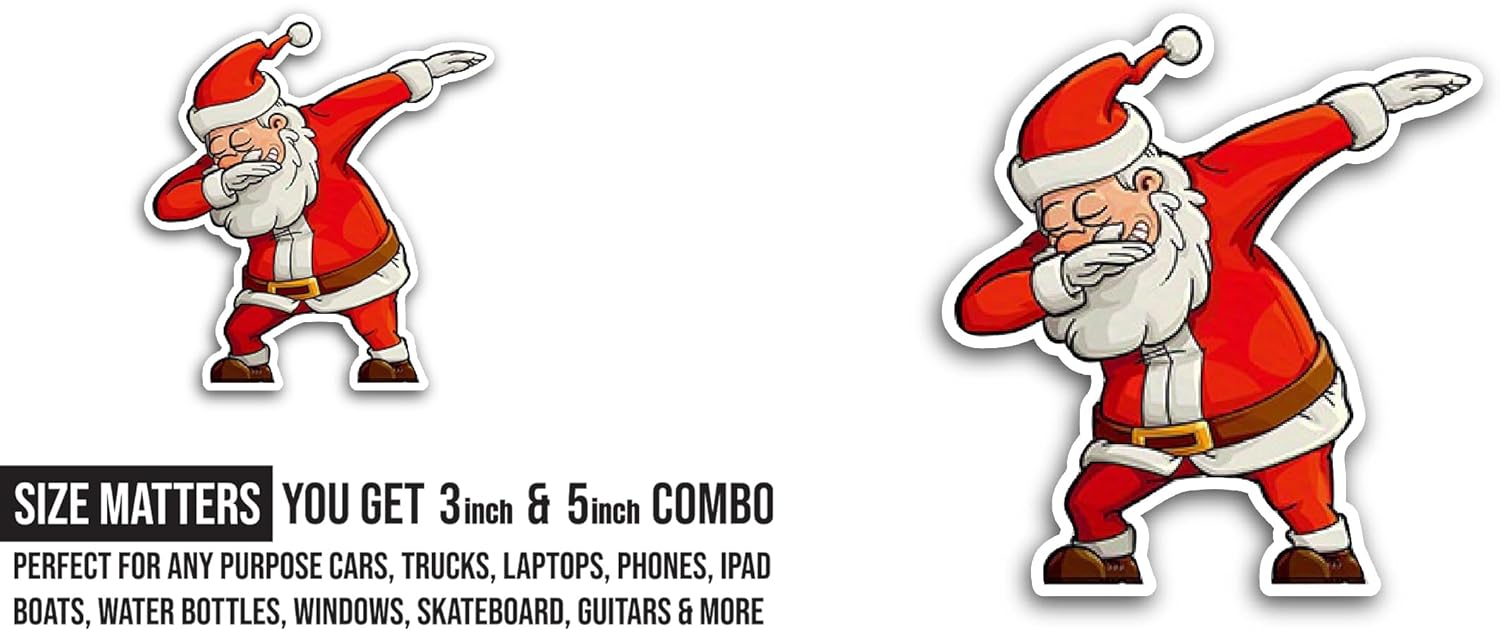 2 (Pieces) 3" and 5" Santa Dabbing Sticker, Waterproof Vinyl Decals for Many Purpose Like Cars, Trucks, Laptops, Phones, Windows and More