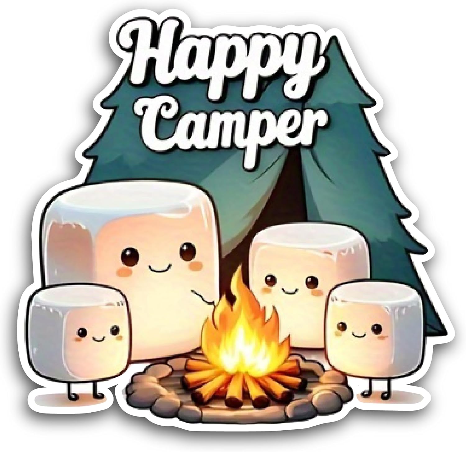2 (Pieces) 3" and 5" Happy Camper Sticker, Waterproof Vinyl Decals for Many Purpose Like Cars, Trucks, Laptops, Phones, Windows and More