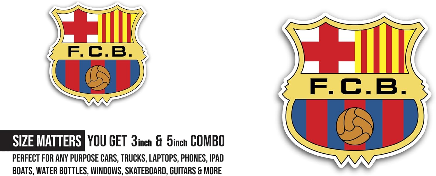 2 (Pieces) 3" and 5" FC Barcel0na Sticker, Waterproof Vinyl Decals for Many Purpose Like Cars, Trucks, Laptops, Phones, Windows and More