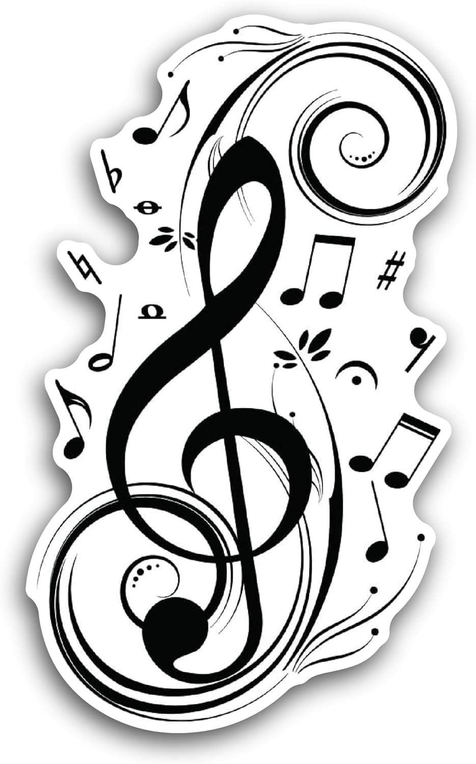 2 (Pieces) 3" and 5" Treble Clef Musical Note Sticker, Waterproof Vinyl Decals for Many Purpose Like Cars, Trucks, Laptops, Phones, Windows and More