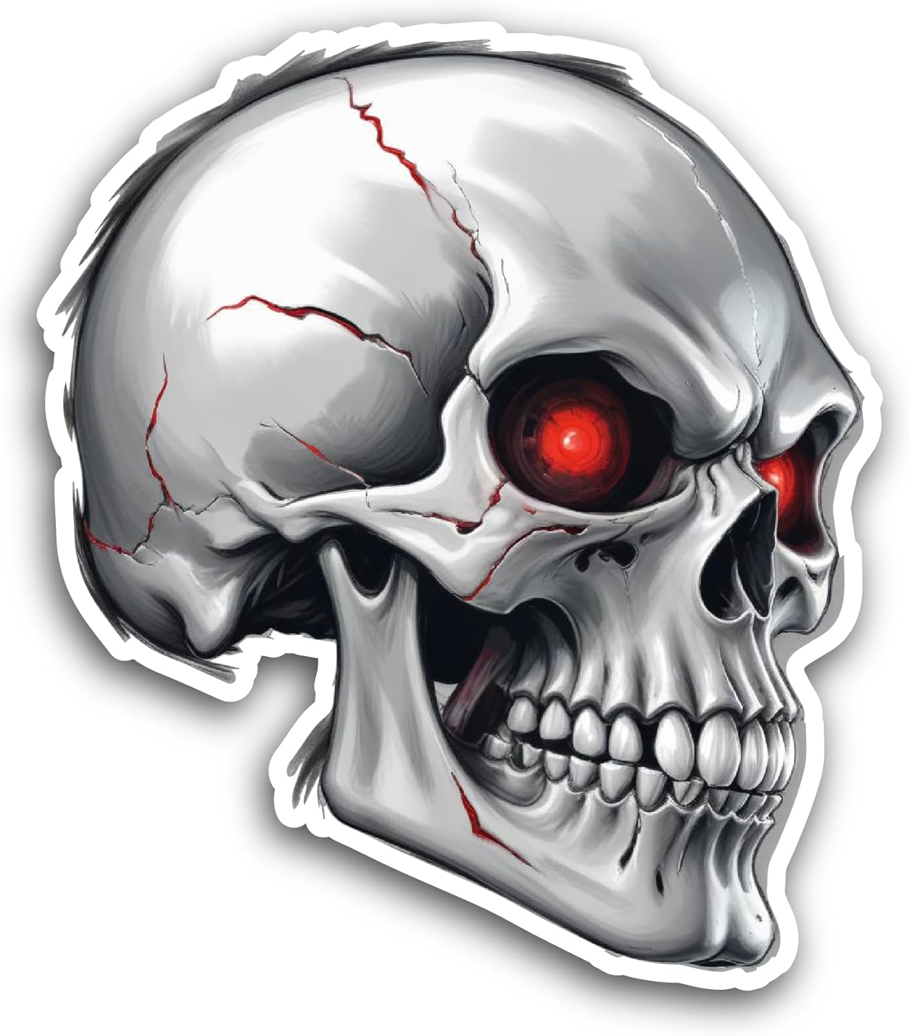 2 (Pieces) 3" and 5" Skull with Red Eyes Sticker, Waterproof Vinyl Decals for Many Purpose Like Cars, Trucks, Laptops, Phones, Windows and More