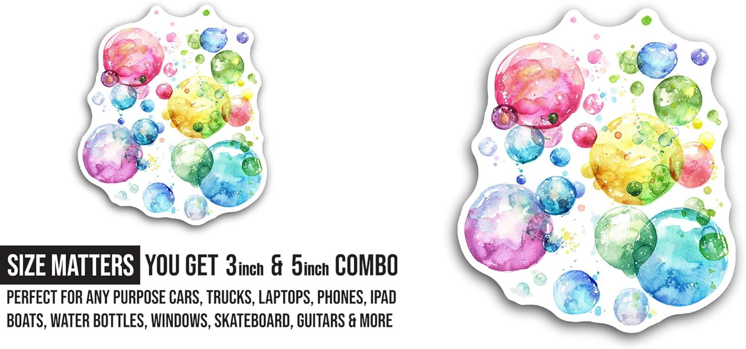 2 (Pieces) 3" and 5" Colorful Bubbles Sticker, Waterproof Vinyl Decals for Many Purpose Like Cars, Trucks, Laptops, Phones, Windows and More
