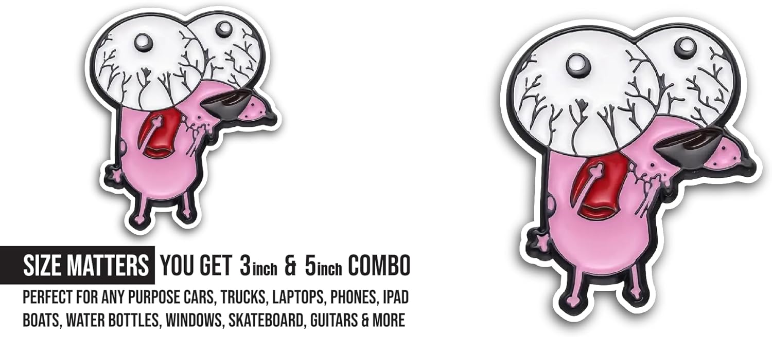 2 (Pieces) 3" and 5" Cartoon Dog with Big Eyes Sticker, Waterproof Vinyl Decals for Many Purpose Like Cars, Trucks, Laptops, Phones, Windows and More