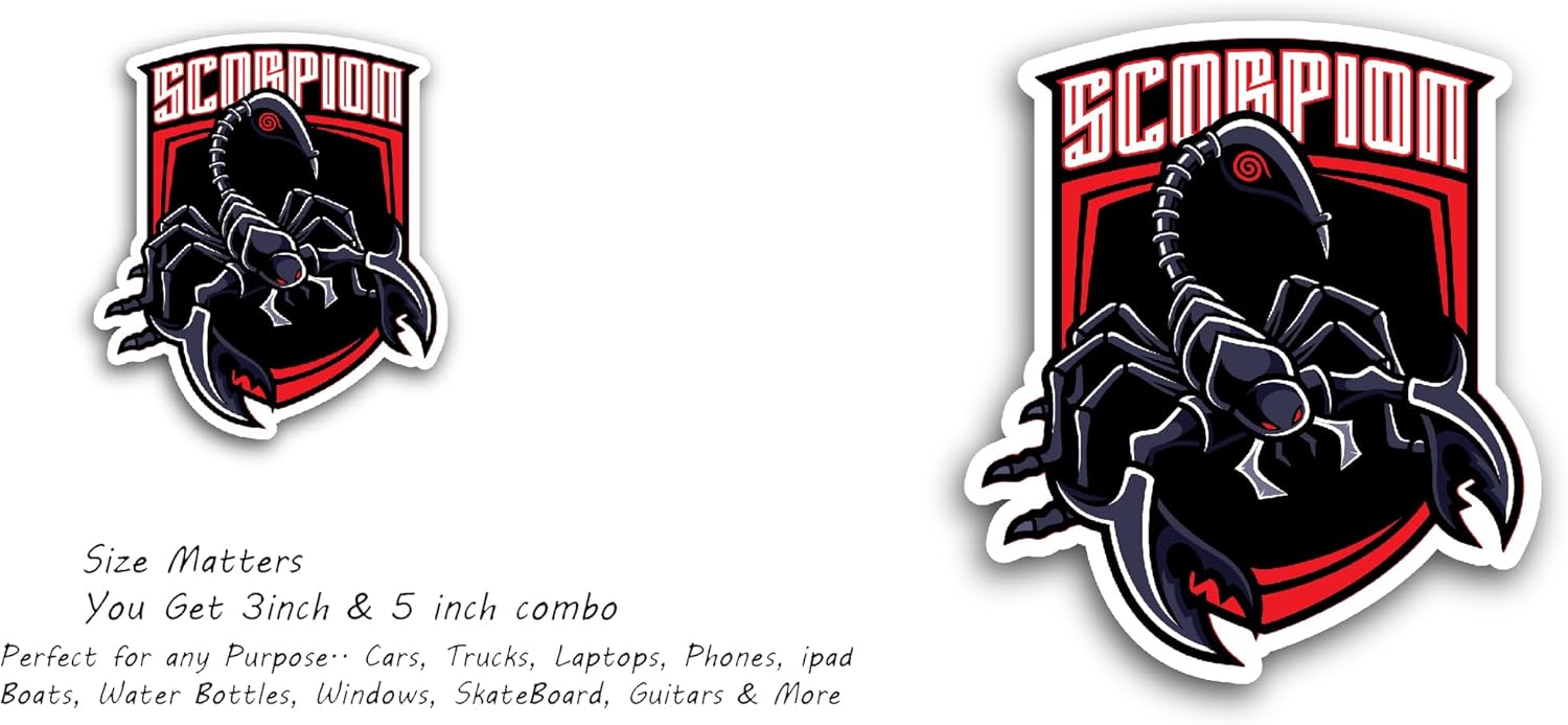 2 (Pieces) 3" and 5" Scorpio Sticker, Waterproof Vinyl Decals for Many Purpose Like Cars, Trucks, Laptops, Phones, Windows and More