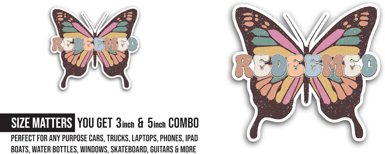 2 (Pieces) 3" and 5" Redeemed Sticker, Waterproof Vinyl Decals for Many Purpose Like Cars, Trucks, Laptops, Phones, Windows and More