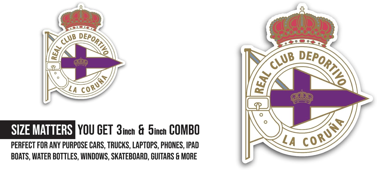 2 (Pieces) 3" and 5" Dep0rtivo La C0runa Sticker, Waterproof Vinyl Decals for Many Purpose Like Cars, Trucks, Laptops, Phones, Windows and More
