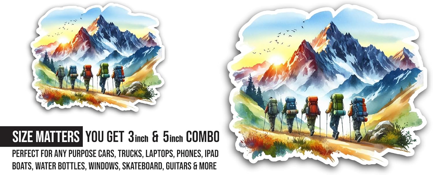 2 (Pieces) 3" and 5" Group of Hikers Sticker, Waterproof Vinyl Decals for Many Purpose Like Cars, Trucks, Laptops, Phones, Windows and More
