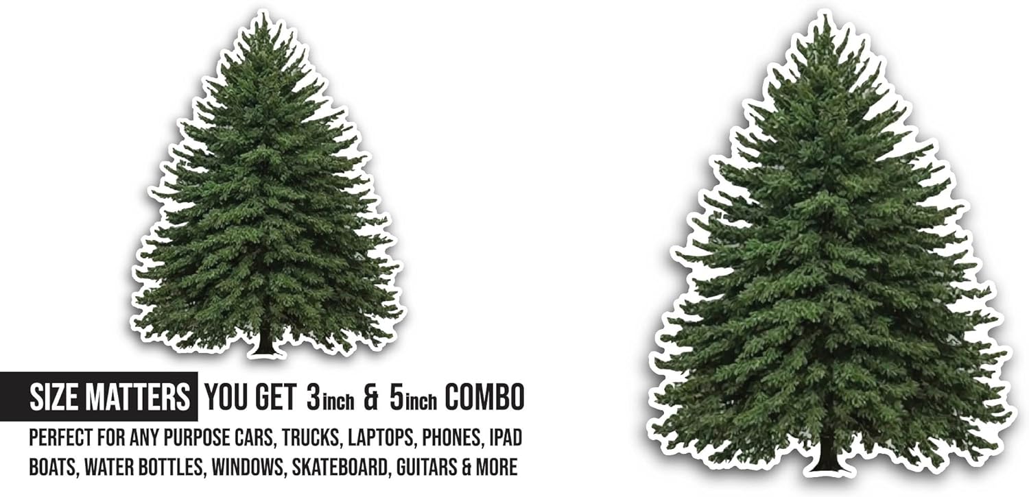 2 (Pieces) 3" and 5" Pine Tree Sticker, Waterproof Vinyl Decals for Many Purpose Like Cars, Trucks, Laptops, Phones, Windows and More