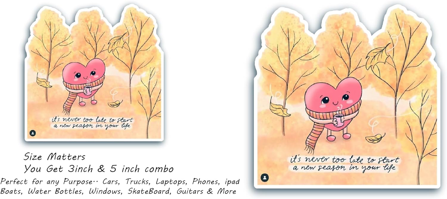 2 (Pieces) 3" and 5" Its Never Too Late to Start A New Season Text Sticker, Waterproof Vinyl Decals for Many Purpose Like Cars, Trucks, Laptops, Phones, Windows and More