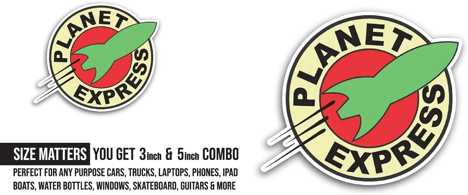 2 (Pieces) 3" and 5" Planet Express Text Sticker, Waterproof Vinyl Decals for Many Purpose Like Cars, Trucks, Laptops, Phones, Windows and More