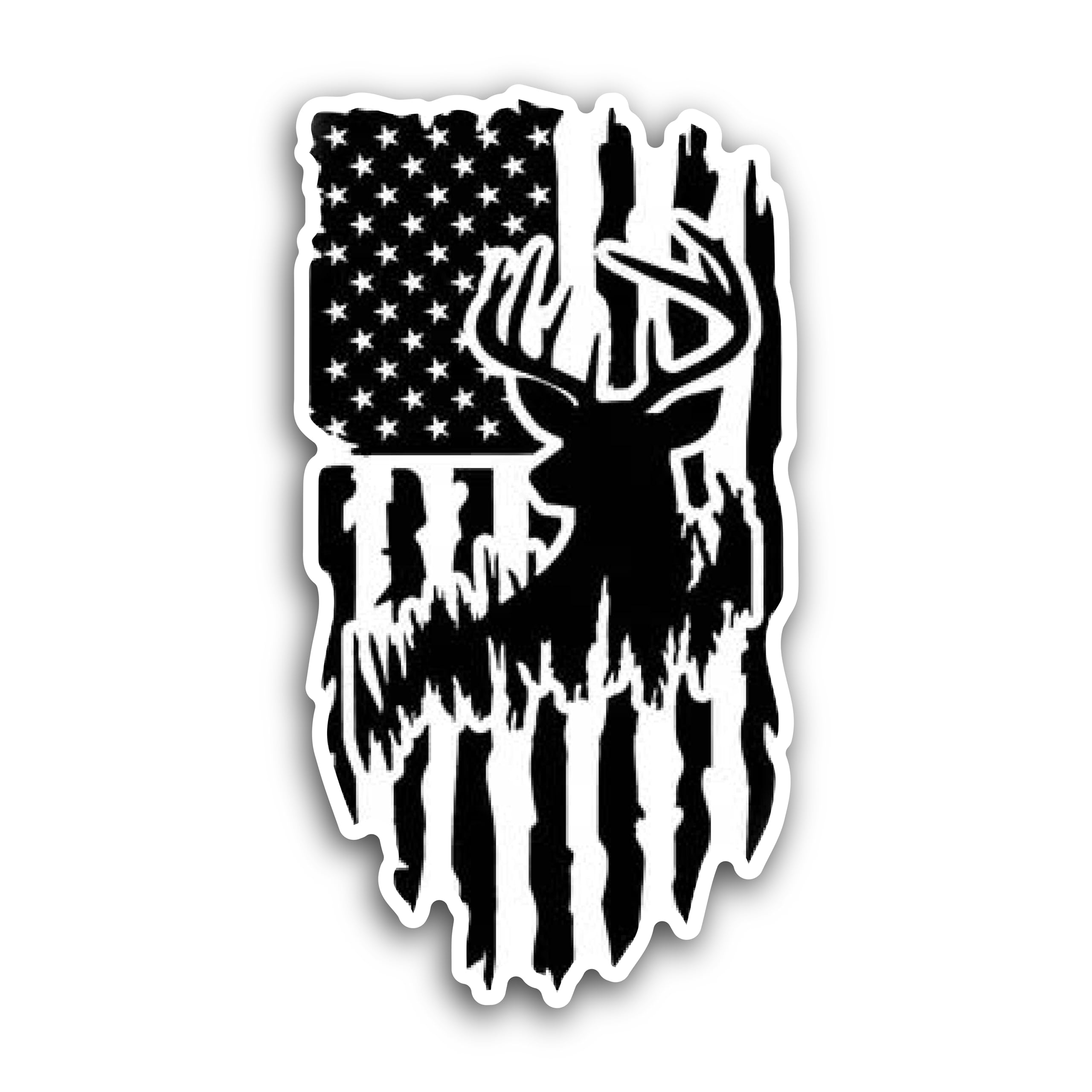 2 (Pieces) 3" and 5" Deer face Image with American Flag Background Decal Sticker, Waterproof Vinyl D