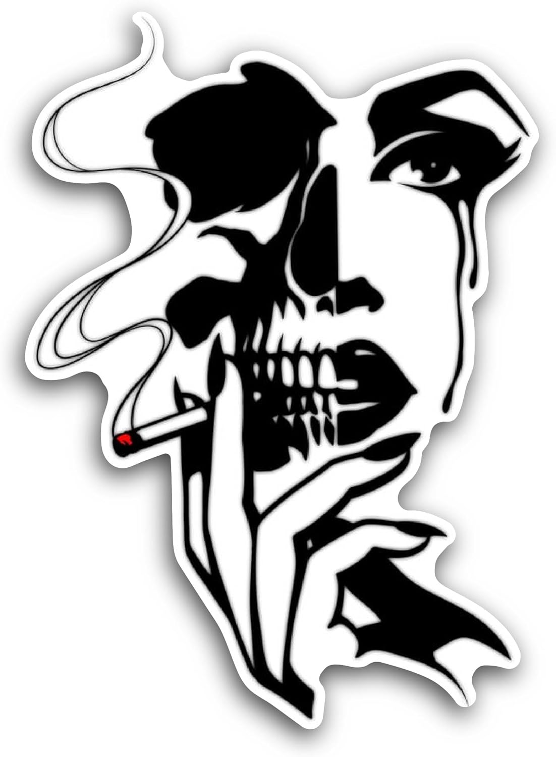 2 (Pieces) 3" and 5" Smoking Skull Sticker, Waterproof Vinyl Decals for Many Purpose Like Cars, Trucks, Laptops, Phones, Windows and More
