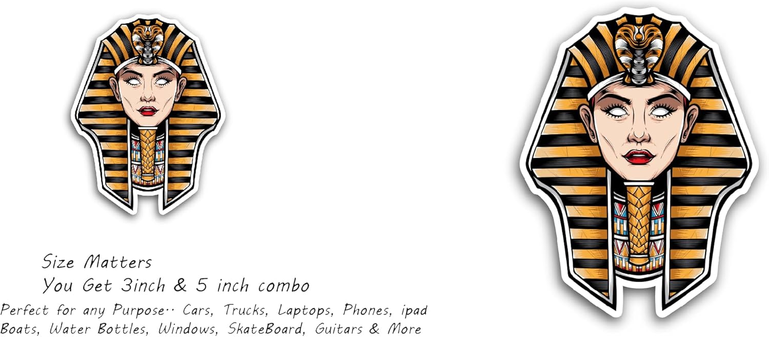 2 (Pieces) 3" and 5" Egyptian Pharaoh Vinyl Decal Sticker, Waterproof Vinyl Decals for Many Purpose Like Cars, Trucks, Laptops, Phones, Windows and More