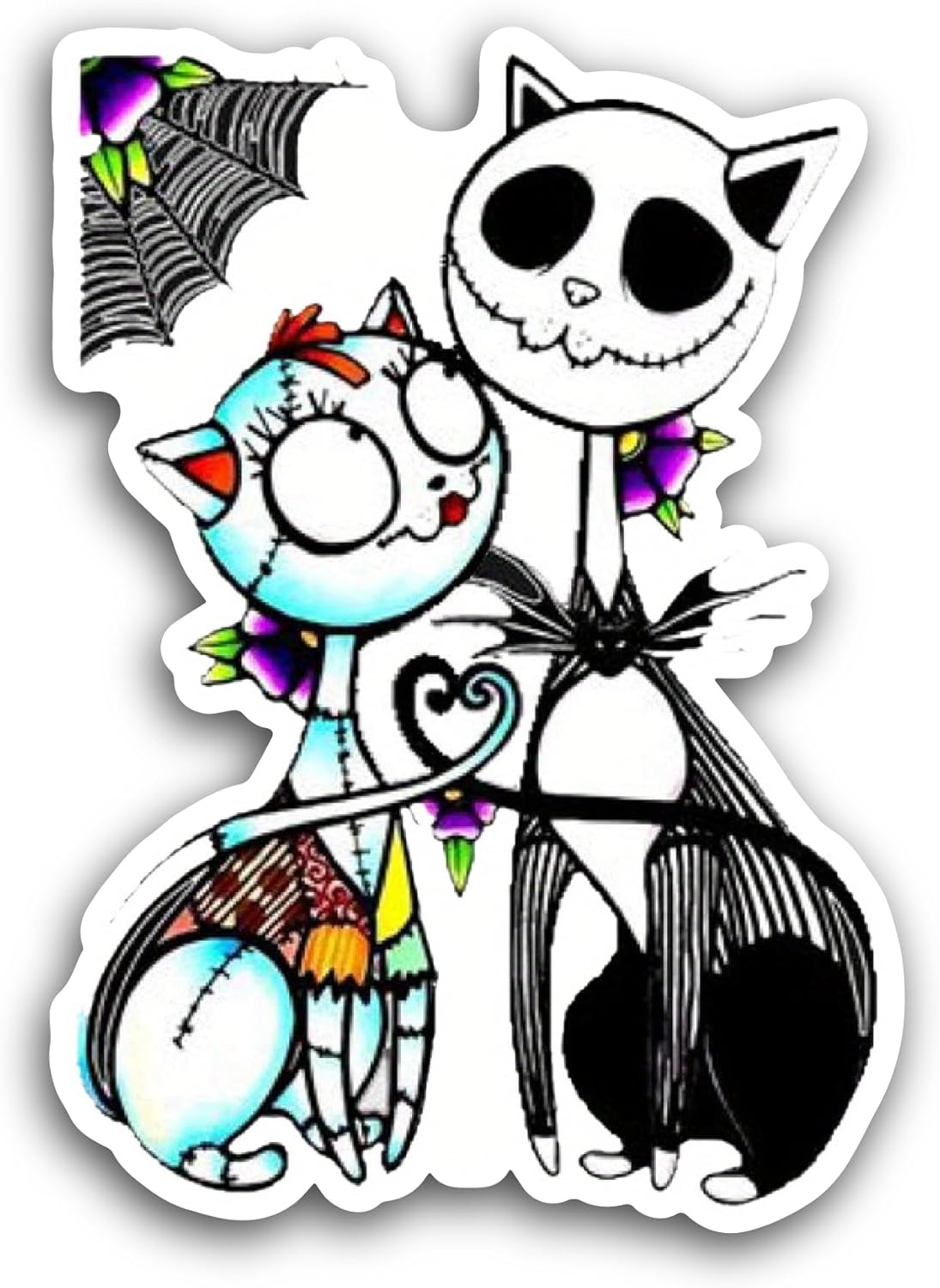 2 (Pieces) 3" and 5" Skellingt0n Cat Sticker, Waterproof Vinyl Decals for Many Purpose Like Cars, Trucks, Laptops, Phones, Windows and More