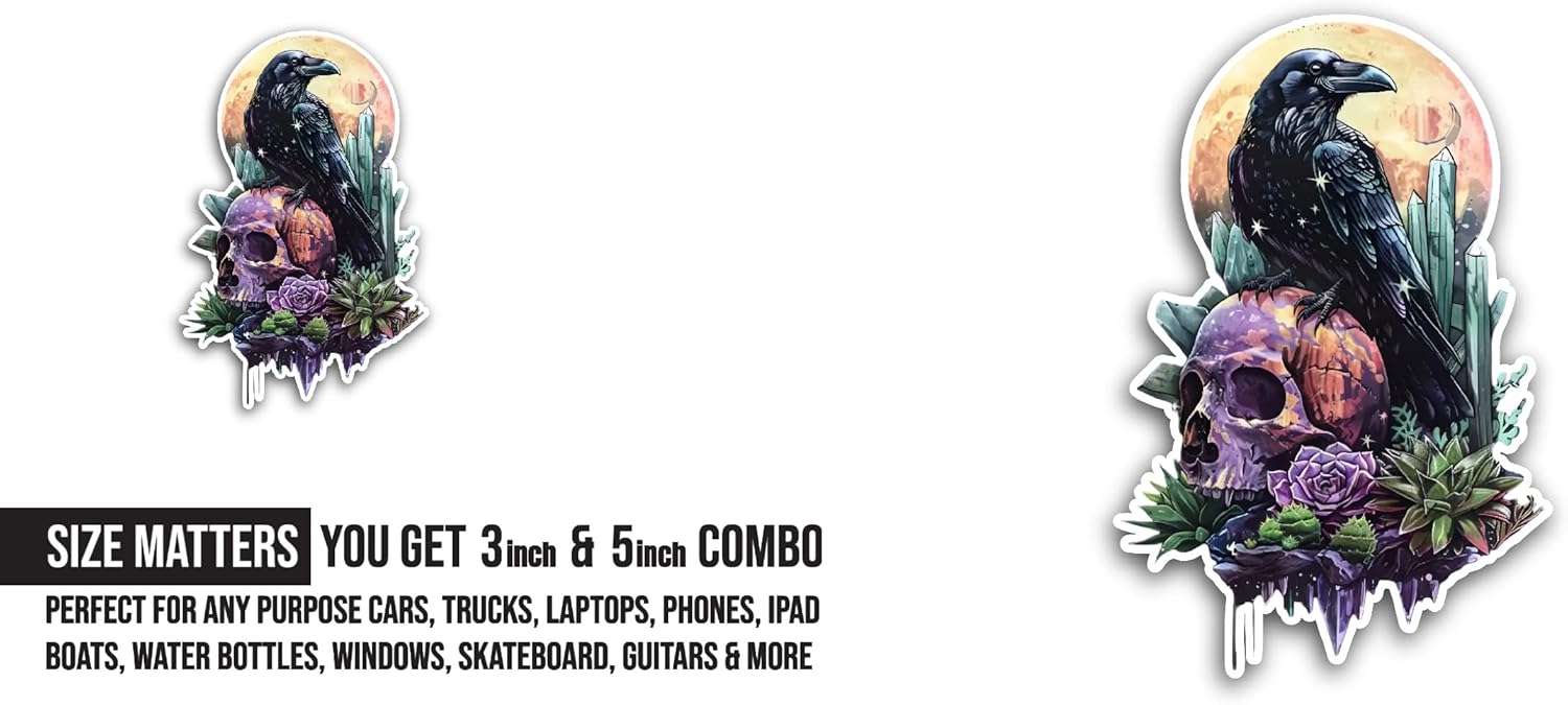 2 (Pieces) 3" and 5" Bird and Skull Sticker, Waterproof Vinyl Decals for Many Purpose Like Cars, Trucks, Laptops, Phones, Windows and More