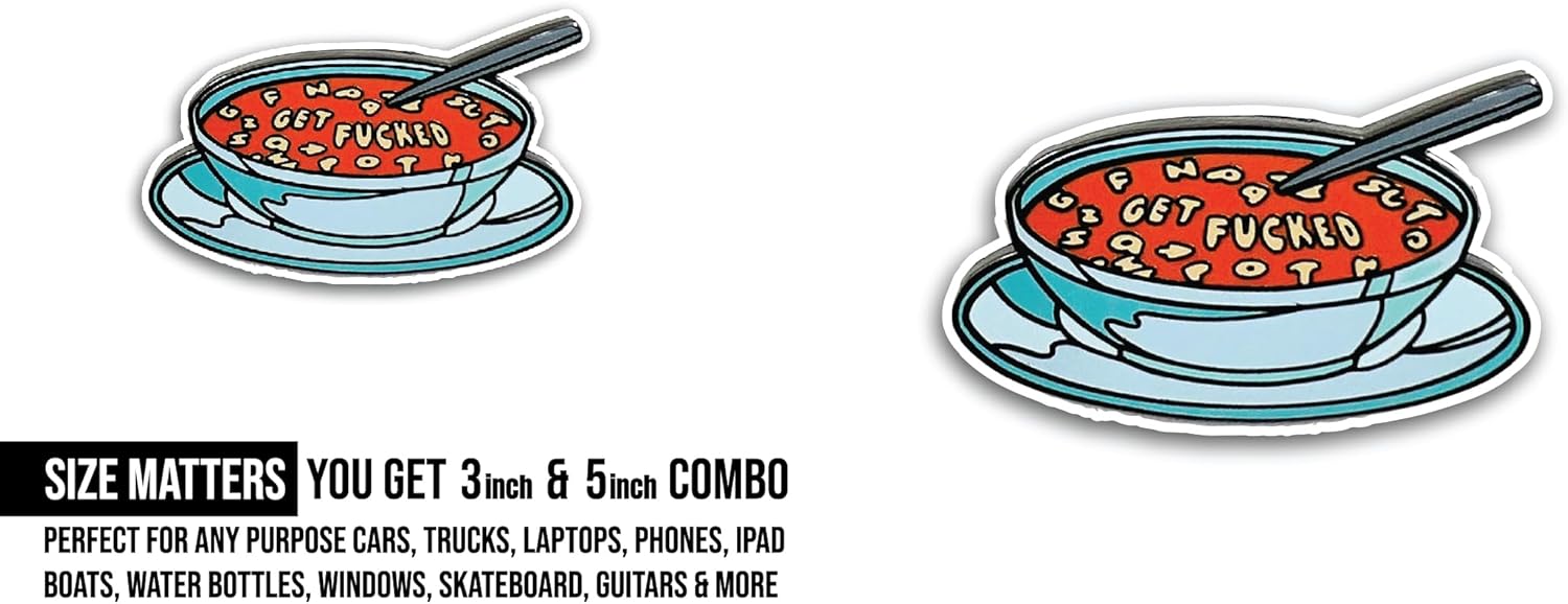 2 (Pieces) 3" and 5" Soup Bowl Sticker, Waterproof Vinyl Decals for Many Purpose Like Cars, Trucks, Laptops, Phones, Windows and More