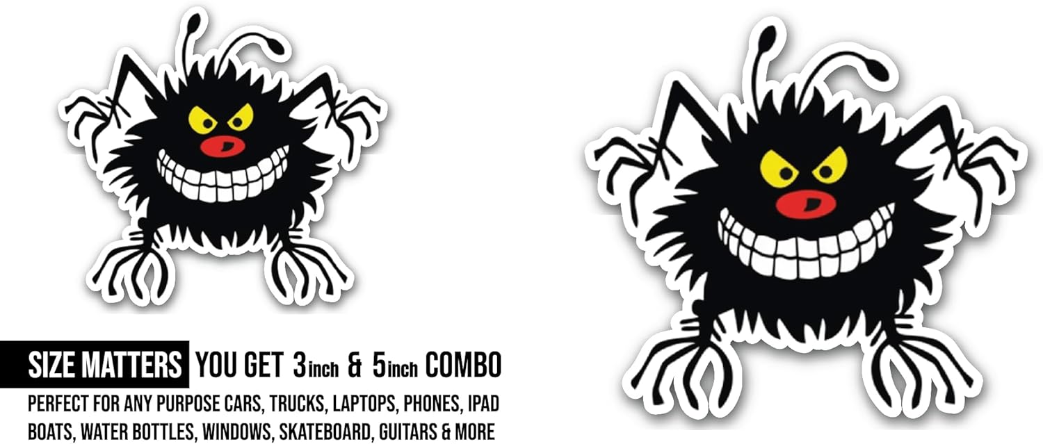 2 (Pieces) 3" and 5" Black Monster Sticker, Waterproof Vinyl Decals for Many Purpose Like Cars, Trucks, Laptops, Phones, Windows and More