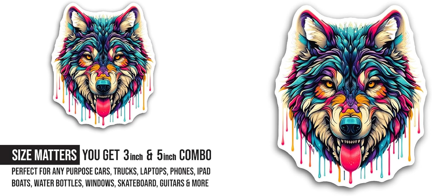 2 (Pieces) 3" and 5" Wolf Head Sticker, Waterproof Vinyl Decals for Many Purpose Like Cars, Trucks, Laptops, Phones, Windows and More