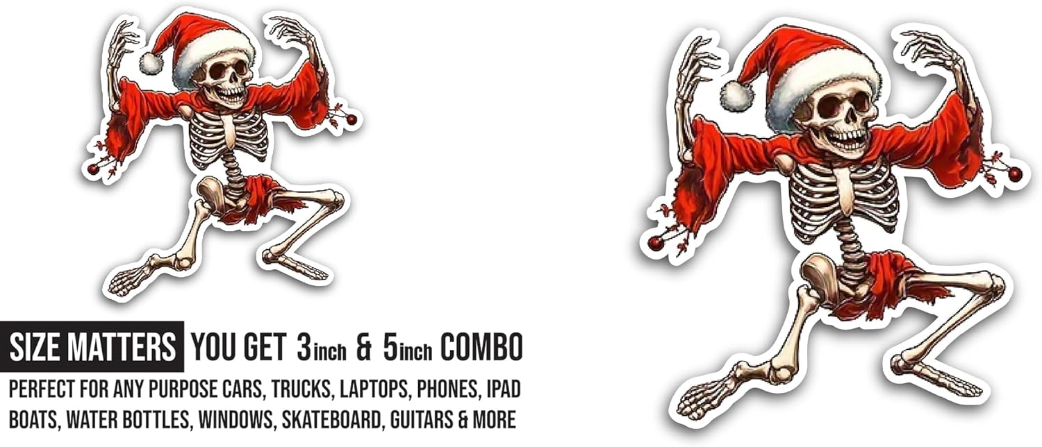 2 (Pieces) 3" and 5" Funny Skeleton Dancing Sticker, Waterproof Vinyl Decals for Many Purpose Like Cars, Trucks, Laptops, Phones, Windows and More