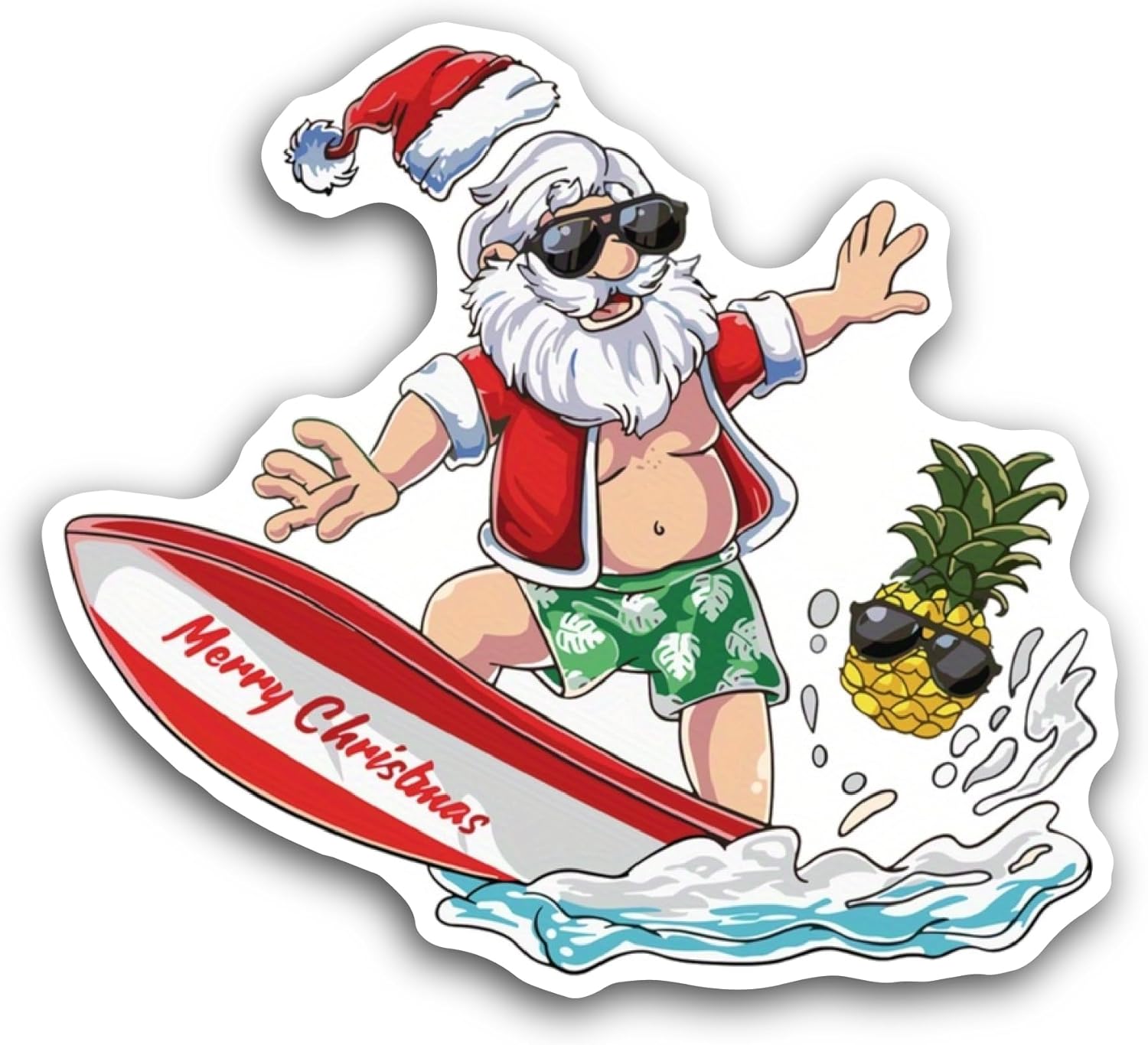 2 (Pieces) 3" and 5" Surfing Santa Sticker, Waterproof Vinyl Decals for Many Purpose Like Cars, Trucks, Laptops, Phones, Windows and More