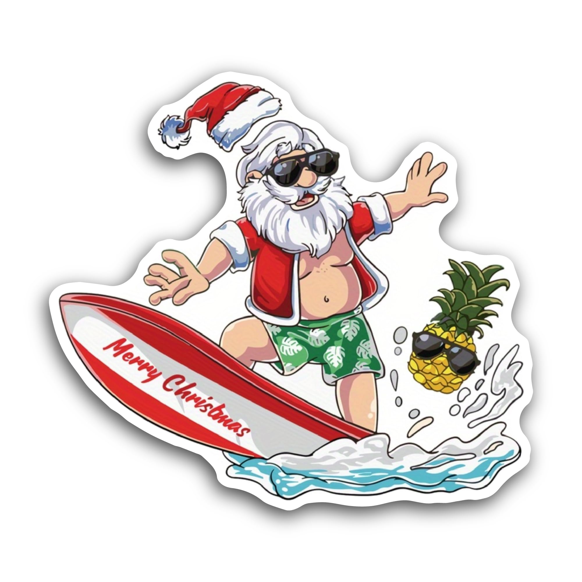 2 (Pieces) 3" and 5" Surfing Santa Sticker, Waterproof Vinyl Decals for Many Purpose Like Cars, Truc
