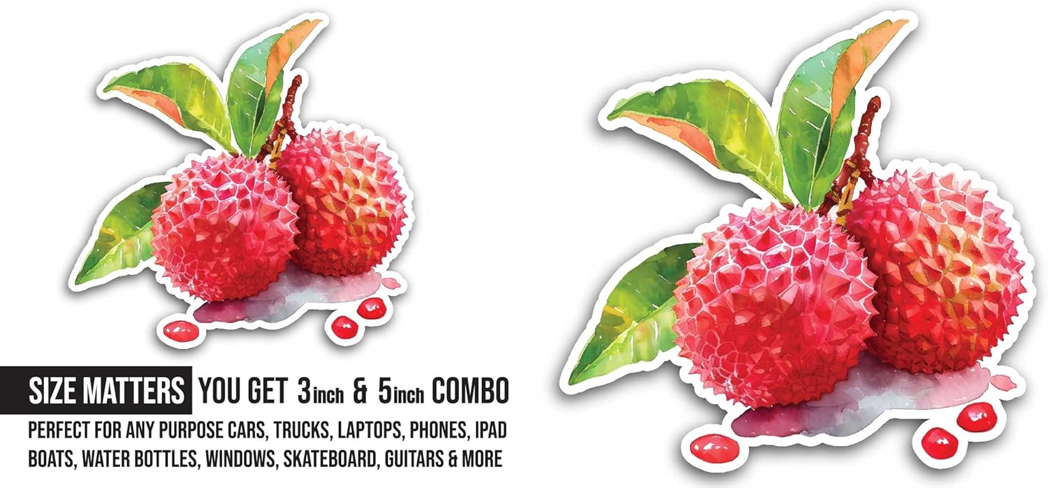 2 (Pieces) 3" and 5" Lychee Fruit Sticker, Waterproof Vinyl Decals for Many Purpose Like Cars, Trucks, Laptops, Phones, Windows and More