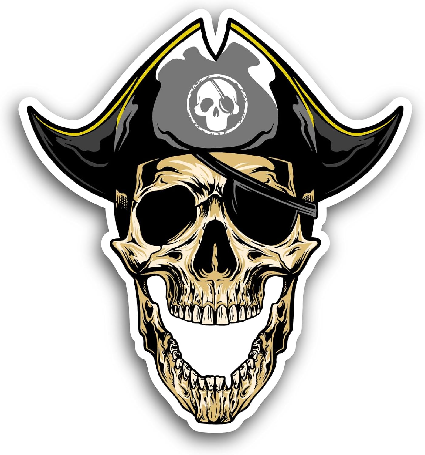 2 (Pieces) 3" and 5" Captain Pirate Skull Head Sticker, Waterproof Vinyl Decals for Many Purpose Like Cars, Trucks, Laptops, Phones, Windows and More