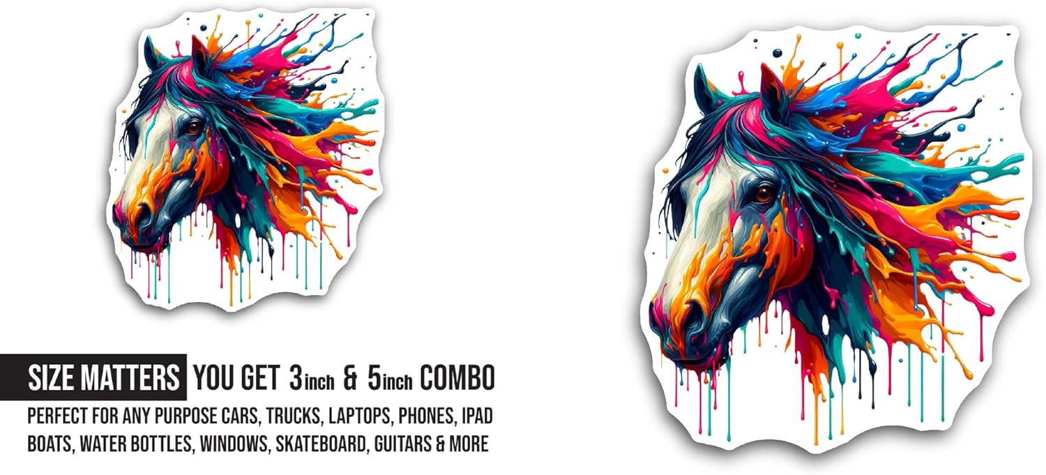 2 (Pieces) 3" and 5" Colorful Horse Head Sticker, Waterproof Vinyl Decals for Many Purpose Like Cars, Trucks, Laptops, Phones, Windows and More
