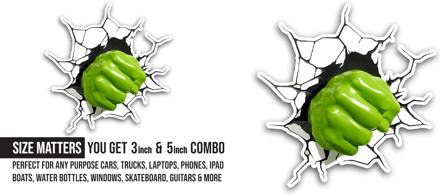 2 (Pieces) 3" and 5" Big Green Hand Sticker, Waterproof Vinyl Decals for Many Purpose Like Cars, Trucks, Laptops, Phones, Windows and More