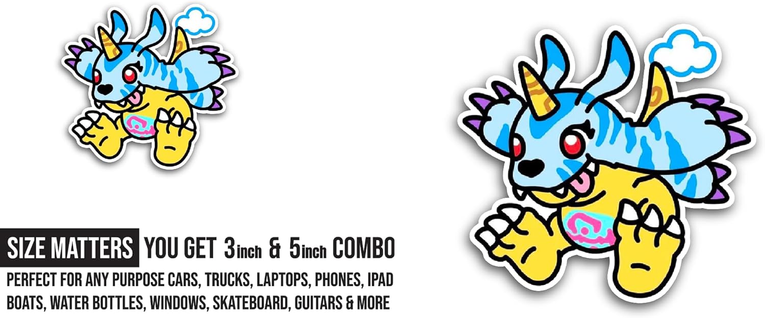 2 (Pieces) 3" and 5" Yellow Cartoon Monster Sticker, Waterproof Vinyl Decals for Many Purpose Like Cars, Trucks, Laptops, Phones, Windows and More