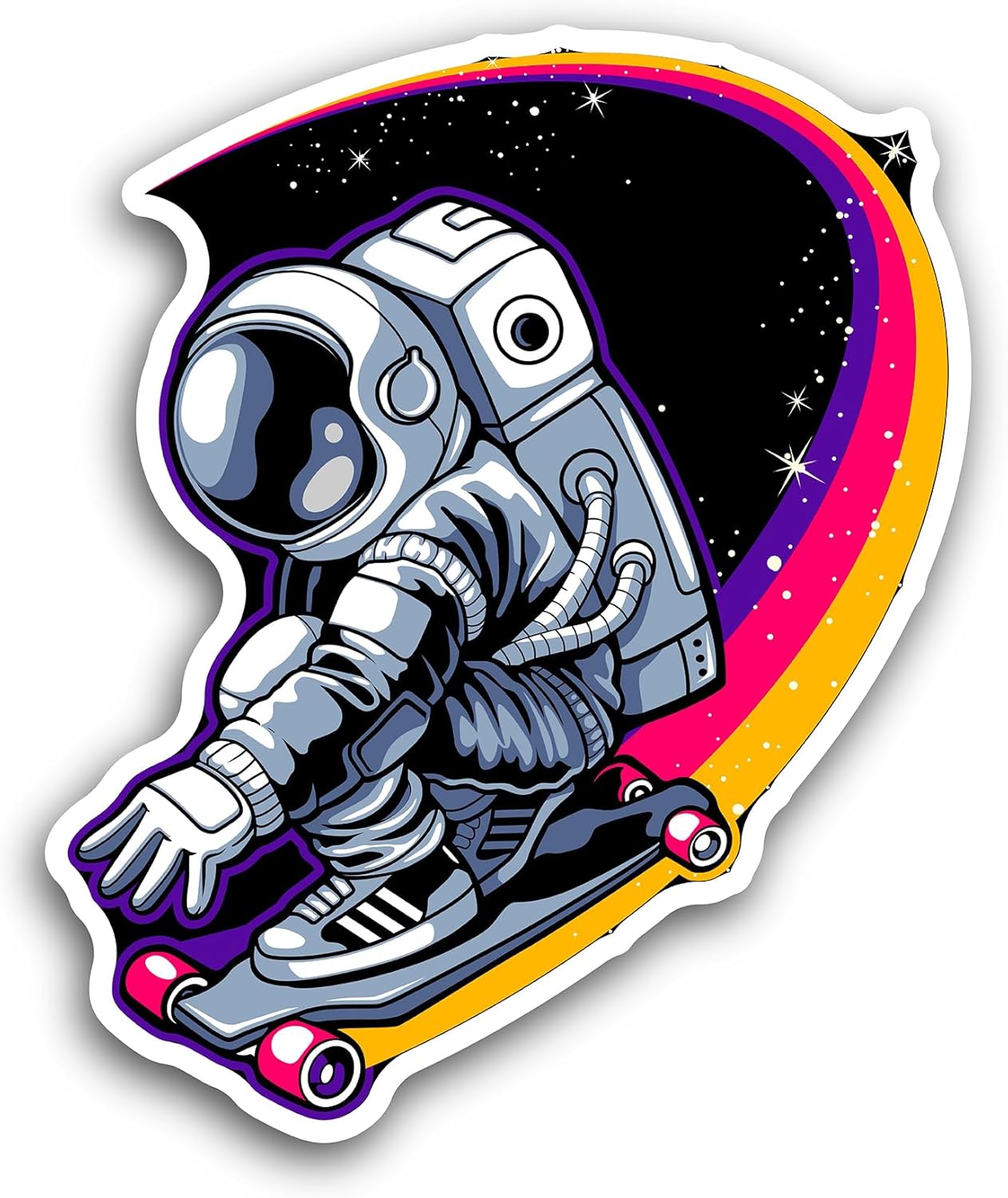 2 (Pieces) 3" and 5" Trippy Astronaut Skating Sticker, Waterproof Vinyl Decals for Many Purpose Like Cars, Trucks, Laptops, Phones, Windows and More