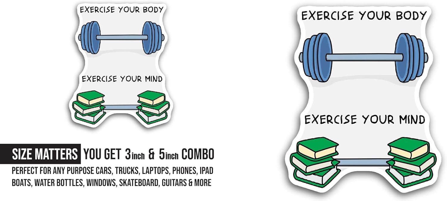 2 (Pieces) 3" and 5" Exercise Your Body Sticker, Waterproof Vinyl Decals for Many Purpose Like Cars, Trucks, Laptops, Phones, Windows and More