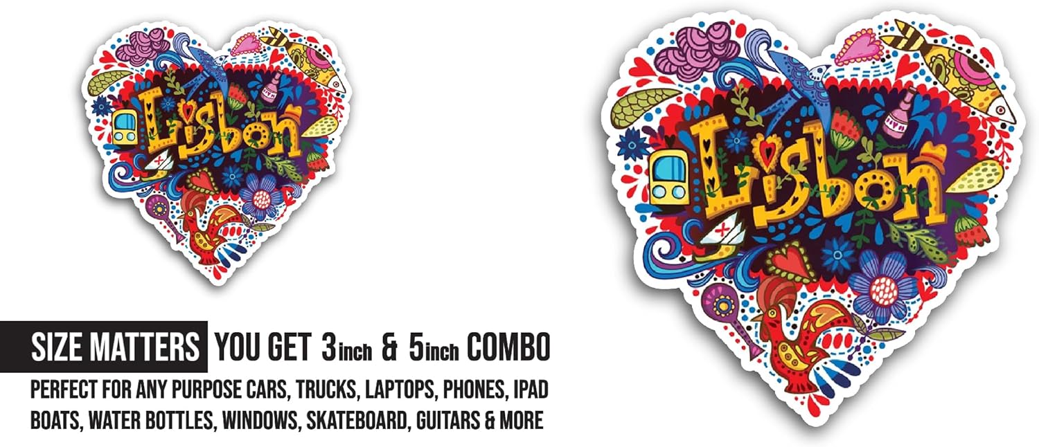 2 (Pieces) 3" and 5" Lisbon Sticker, Waterproof Vinyl Decals for Many Purpose Like Cars, Trucks, Laptops, Phones, Windows and More