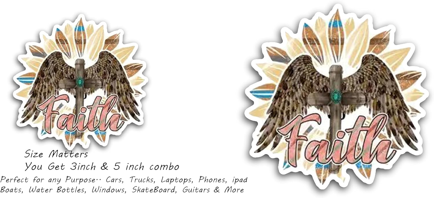 2 (Pieces) 3" and 5" Faith Message on Cross Decal Sticker, Waterproof Vinyl Decals for Many Purpose Like Cars, Trucks, Laptops, Phones, Windows and More