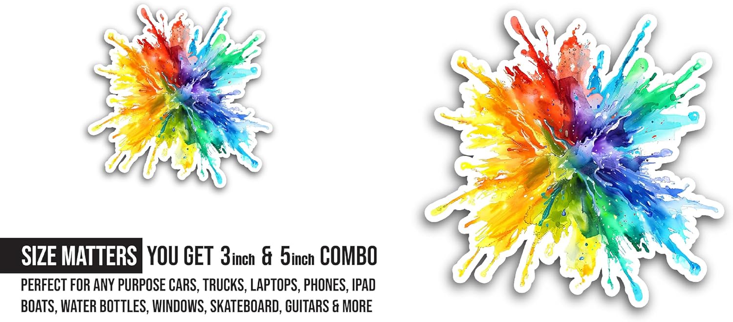 2 (Pieces) 3" and 5" Colorful Painting Sticker, Waterproof Vinyl Decals for Many Purpose Like Cars, Trucks, Laptops, Phones, Windows and More