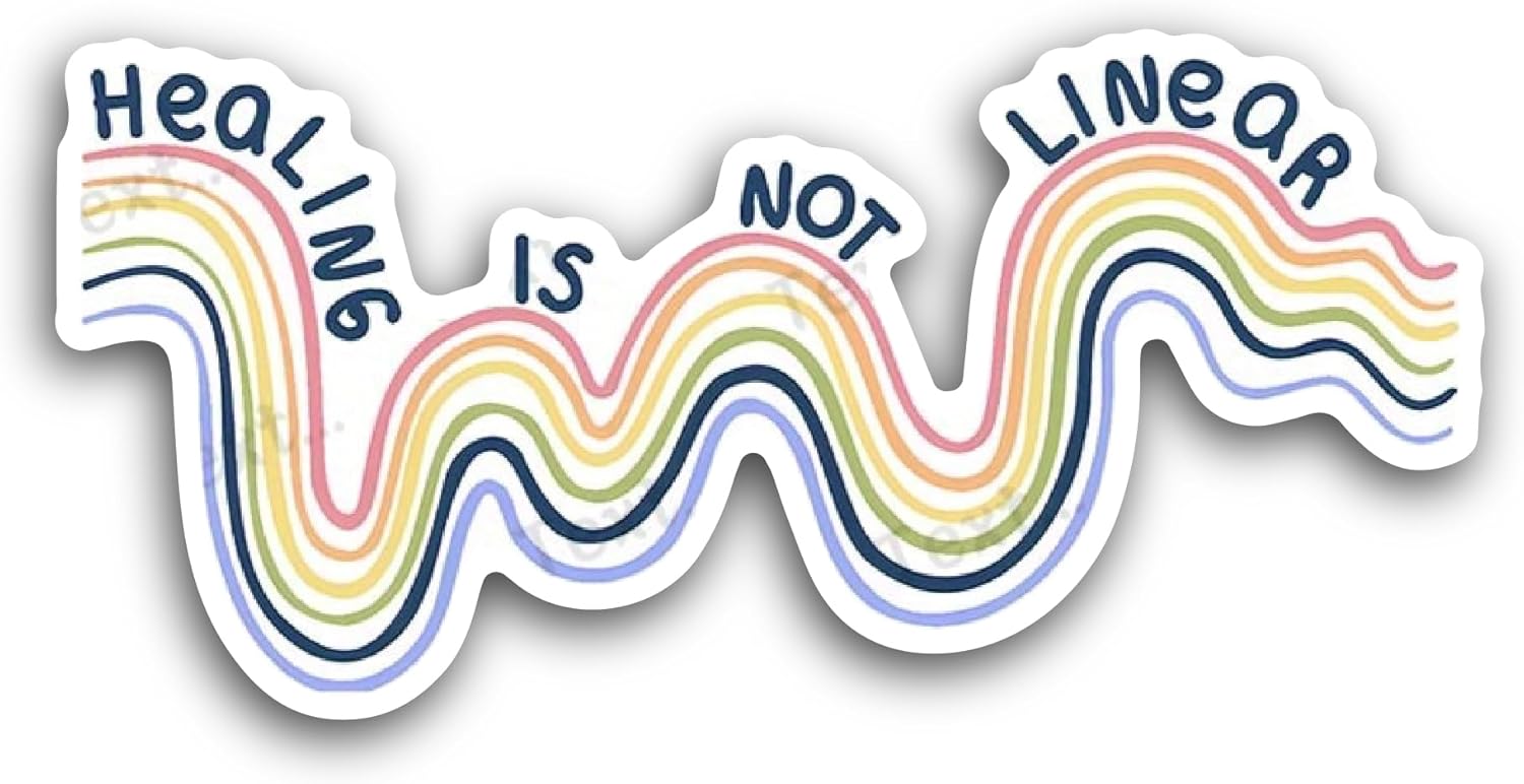 2 (Pieces) 3" and 5" Healing is N0t Linear Sticker, Waterproof Vinyl Decals for Many Purpose Like Cars, Trucks, Laptops, Phones, Windows and More
