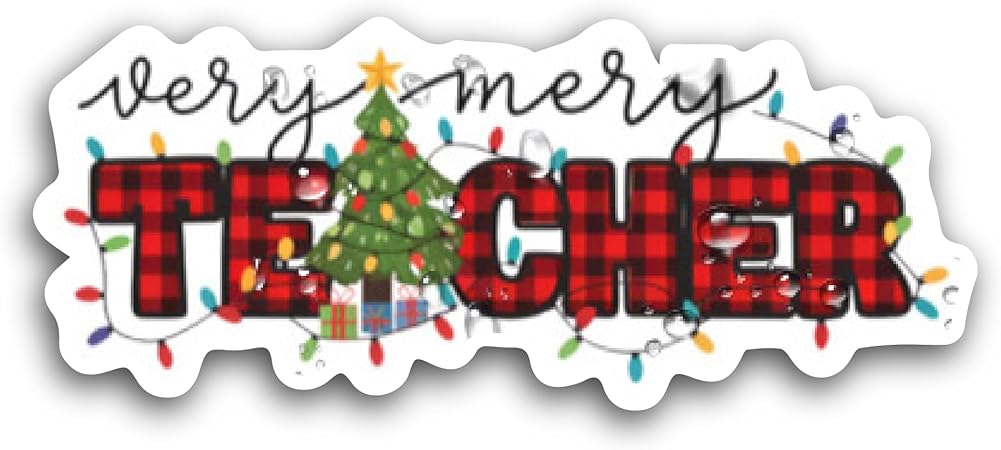 2 (Pieces) 3" and 5" Very Merry Teacher Sticker, Waterproof Vinyl Decals for Many Purpose Like Cars, Trucks, Laptops, Phones, Windows and More