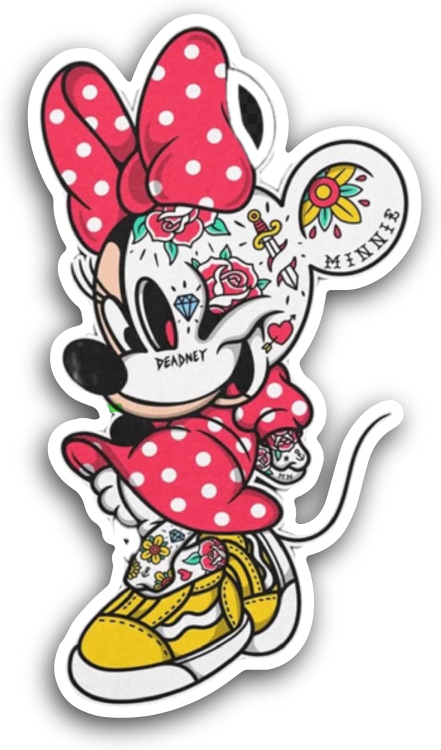2 (Pieces) 3" and 5" Minnie M0use Sticker, Waterproof Vinyl Decals for Many Purpose Like Cars, Trucks, Laptops, Phones, Windows and More